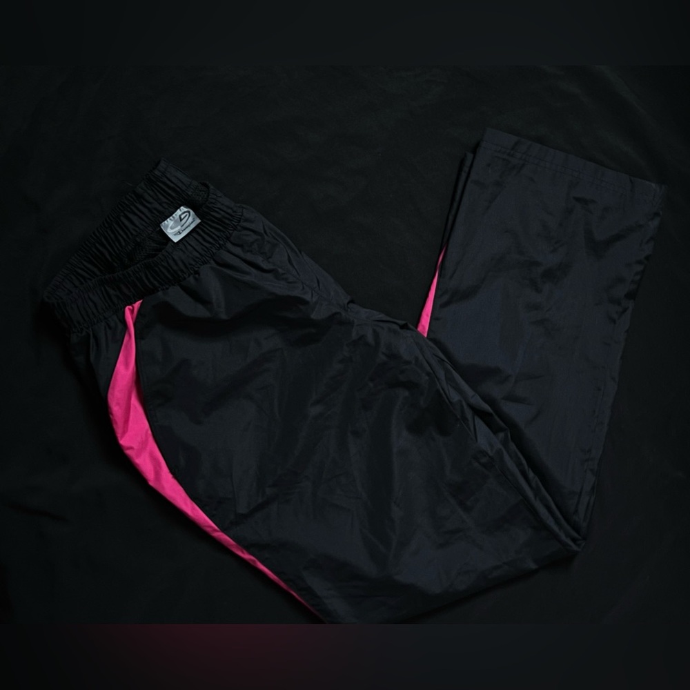 Y2K baggy champion black and pink nylon track pants